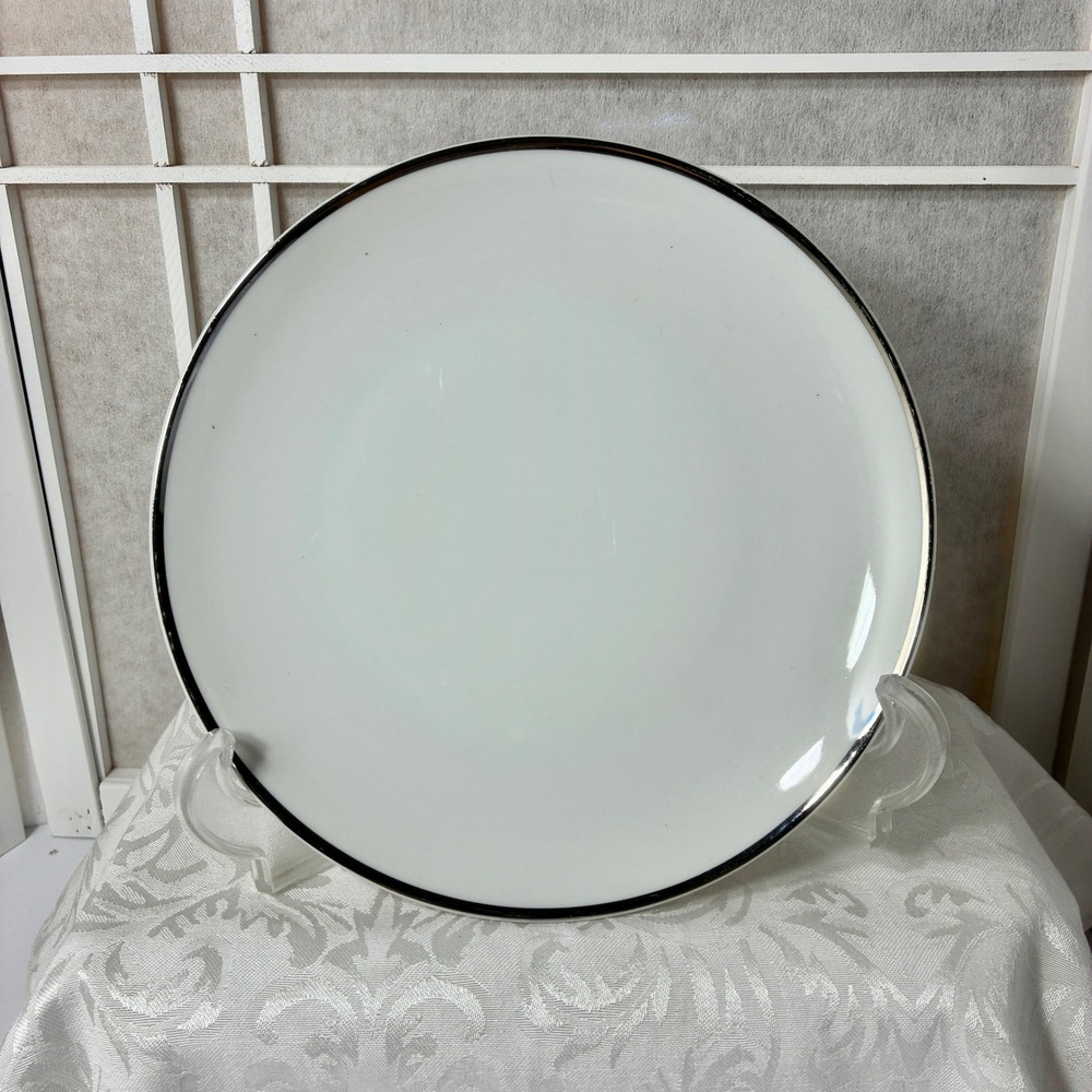 VTG Harmony House Moderne Salad Plate 8" White Platinum Trim